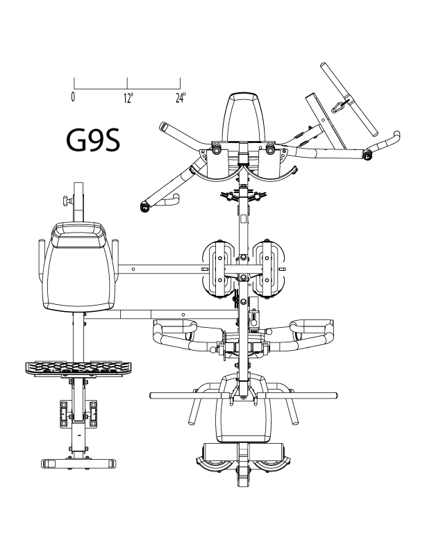A black and white drawing of a g9s exercise machine - image
