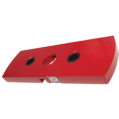 A red object with two holes in it on a white background - image